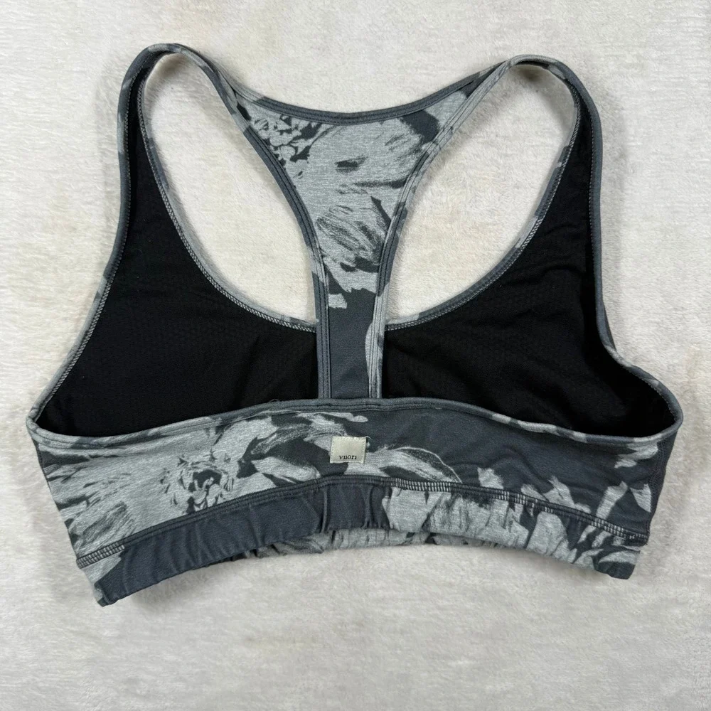 Vuori Womens Gray Black Floral Abstract Racerback Sports Bra Medium Support